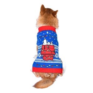Peanuts Blue and Red Snoopy Dog/Cat Holiday Sweater Size Small